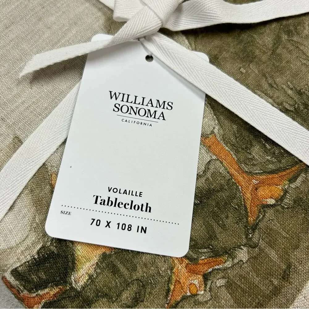 Williams Sonoma Volaille Tablecloth 100% Linen 70 x 108 Animals Rabbit Ducks NWT